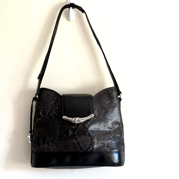 VINTAGE BRIGHTON BLACK LEATHER BAG Snake embossed - Picture 3 of 16